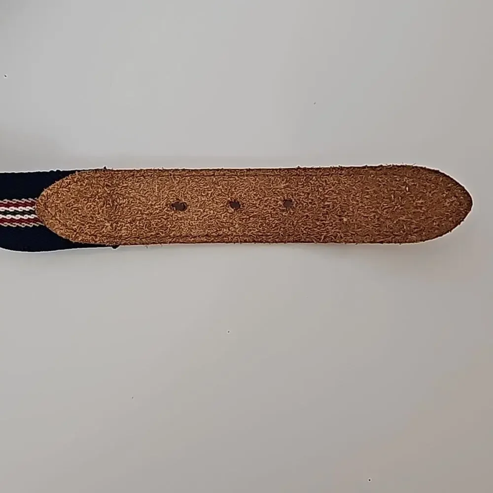 Vintage Striped Canvas Leather Belt Womens Preppy Sporty Collegiate Chic OS EUC